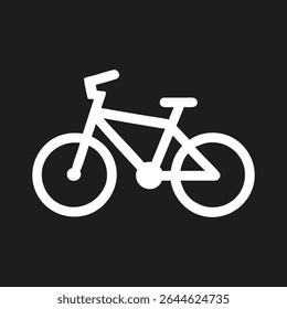 Logotipo da silhueta da bicicleta. Ícone branco transporte cidade bicicleta isolada no fundo preto. Vista lateral da ilustração vetorial.