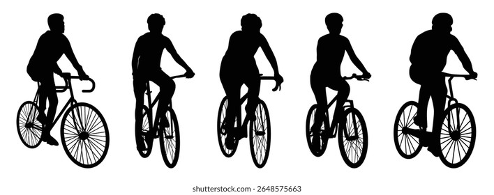  bicycle silhouette set vector, eps vector, People riding bicycle silhouette set vector on white background