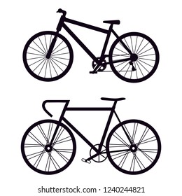 Bicycle silhouettes in different style. Vector illustration.