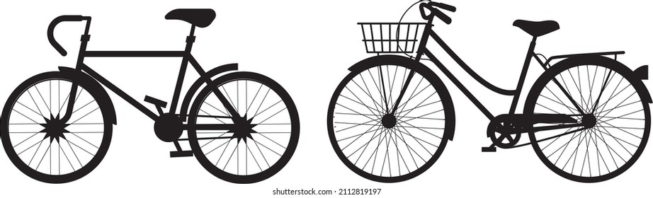 Bicycle silhouettes in different style. Vector illustration.