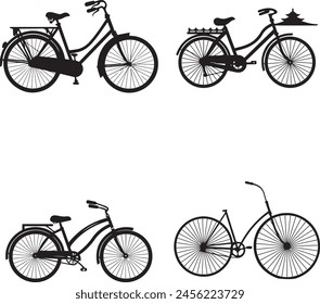 Bicycle silhouettes in different style. Vector illustration.