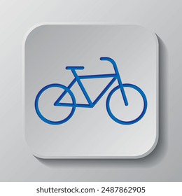 Bicycle simple icon vector. Flat design. Paper cut design. Cutted blue symbol with shadow. Gray badge button, gray background.ai