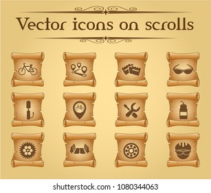 bicycle simple vector icons on ancient scrolls