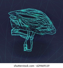 Bicycle and skateboarder helmet from triangles. Vector illustration in futuristic style. It can be used for branding design business cards, cover, poster, tag, banner and packaging.