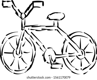 Bicycle sketch, illustration, vector on white background.
