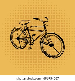 Bicycle sketch on retro background.