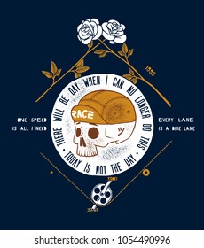 Bicycle Skull In Cap Vintage Roses Print - Today Is Not The Day