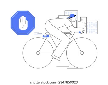 Bicycle smart brake sensor abstract concept vector illustration. Athlete riding a bike and using smart brake sensor, cycling security device, modern technology, innovation abstract metaphor.