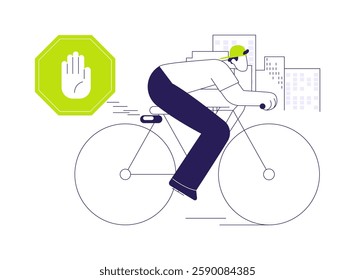 Bicycle smart brake sensor abstract concept vector illustration. Athlete riding a bike and using smart brake sensor, cycling security device, modern technology, innovation abstract metaphor.
