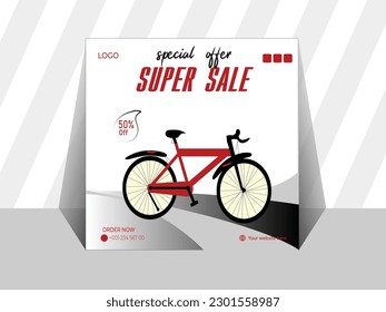 Bicycle social media post template with black-Red color and white background.