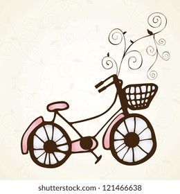 Bicycle with spiral and a basket  Romantic  card