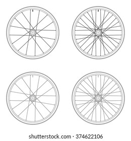 Bicycle spoke wheel tangential lacing pattern 3X black and white color isolated on white background