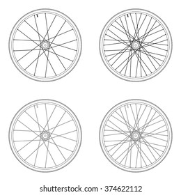 Bicycle spoke wheel tangential lacing pattern 4X black and white color isolated on white background