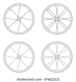 Bicycle spoke wheel tangential lacing pattern 1X black and white color isolated on white background