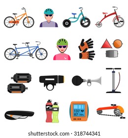 Bicycle sport icons flat set with cycling accessories isolated vector illustration