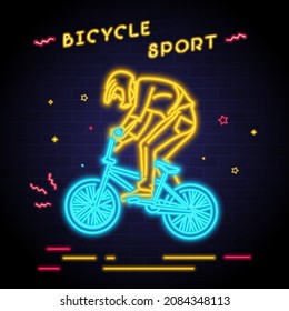 Bicycle sport with neon light elements. Bicycle racing silhouette bright colors