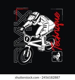 bicicleta deportiva con fondo de tipografía, Ilustración vectorial