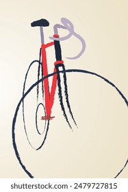 Bicycle for sports drawn with brush strokes. Vector illustration. Sketch for creativity.