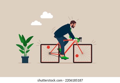 Bicycle square wheels. Effort business. Flat vector illustration.