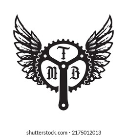 Bicycle star and wings, mountain bike symbol, logo.