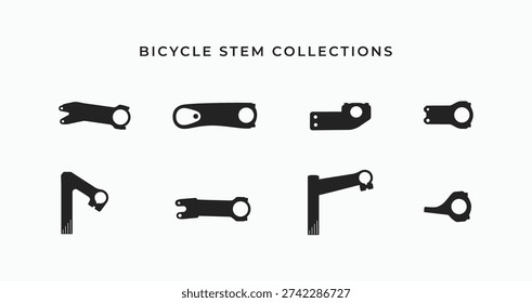 Bicycle stem icons set. Set of various types of bicycle stem icons simple flat vector illustration. Bike component symbol logo