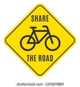 Bicycle sticker with the share the road words. Route name. Vector illustration. 