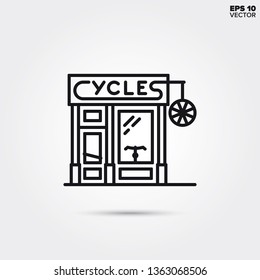 Bicycle store line icon. EPS 10 vector bike shop illustration.