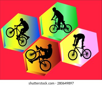 bicycle stunts with background vector silhouette