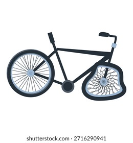 Bicicleta que sufre de un neumático pinchado, simbolizando problemas de transporte y la necesidad de mantenimiento