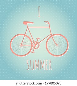 I bicycle summer. The colorful illustration with bike. Concept of environmentally friendly and healthy lifestyle. The template of poster.