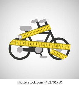 bicycle surrounded by tape measure, healthy life style, vector illustration