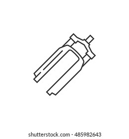 Bicycle suspension fork icon in thin outline style. Sport transportation spare part steering wheel