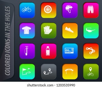 Bicycle symbol colored icons in the holes easily adapt to any background