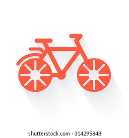 Bicycle symbol in orange with drop shadow on white