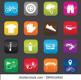 Bicycle symbol for web icons. Colored buttons on a dark background