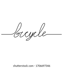 Bicycle text on white isolated backdrop. Outline word for gift card, social network icon, bath tile, cycling shop or service logo. Phone case or cloth print. Minimal style stock vector illustration