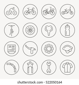 Bicycle thin line icon set