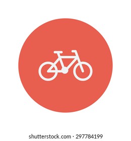 Bicycle thin line icon for web and mobile minimalistic flat design. Vector white icon inside the red circle