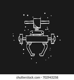 Bicycle tool icon in doodle sketch lines. Transportation sport spare parts tool remove crank set repair maintenance