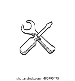 Bicycle tools icon in doodle sketch lines. Wrench screw driver mechanic setting maintenance professional