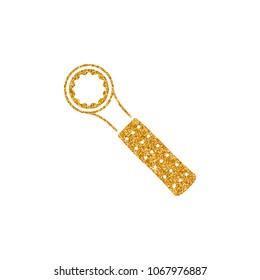 Bicycle tools icon in gold glitter texture. Sparkle luxury style vector illustration.