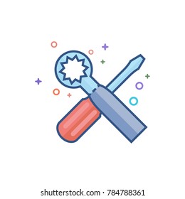 Bicycle tools icon in outlined flat color style. Vector illustration.