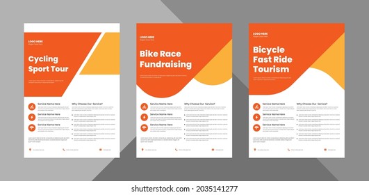 bicycle tour flyer design bundle template. bicycle rental service poster leaflet design 3 in 1 bundle. bundle, 3 in 1, a4 template, brochure design, cover, flyer, poster, print-ready