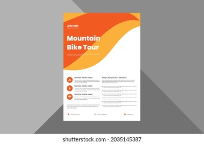 bicycle tour flyer design template. bicycle rental service poster leaflet design.  a4 template, brochure design, cover, flyer, poster, print-ready