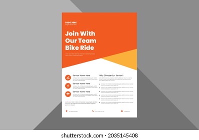 bicycle tour flyer design template. bicycle rental service poster leaflet design.  a4 template, brochure design, cover, flyer, poster, print-ready