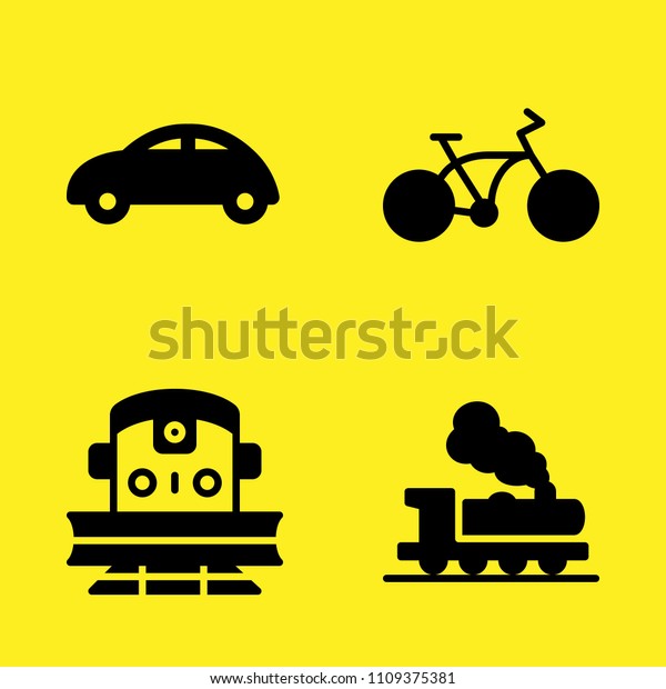 bicycle, touring car, train and\
train vector icon set. Sample icons set for web and graphic\
design