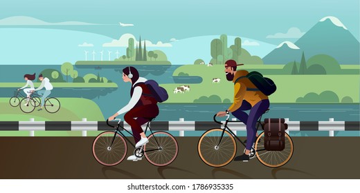 Bicycle Touring. Flat graphic vector illustration.