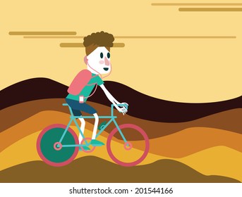 Bicycle tourist riding on the mountain. vector illustration