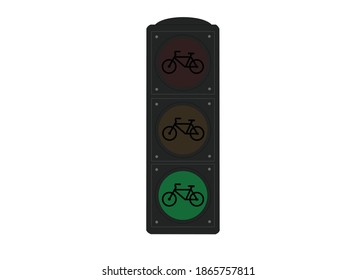 semáforo en bicicleta con luz verde aislada sobre fondo blanco