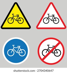 Bicycle Traffic Warning Sign isolated on white background.Vector illustration